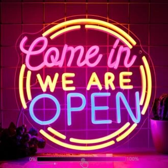 Welcome guests and elevate your business ambiance with the Come In We Are Open Neon Sign, perfect for bars, cafes, and retail stores.