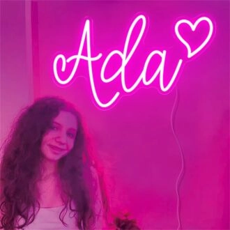 Brighten Up Your Space: Custom Name Ada With Heart LED Neon Sign for Weddings, Home Decor, and Celebrations.