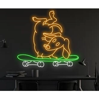 Brighten Your Home, Office, or Party Ambiance with the Cute Dog Skateboarder Led Sign Dachshund Neon Light Room Club Decors.
