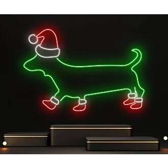 Brighten Up Your Festivities: Dachshund Christmas Hat Led Neon Sign for Perfect Christmas Decor in Homes, Offices, and Holiday Parties.