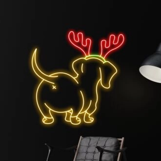 Brighten Your Festive Season: Dachshund Christmas LED Sign Neon Light for Home Decor, Office Celebrations, and Holiday Parties.