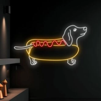 Brighten Up Your Space with Charm: Dachshund Hot Dog LED Sign, Perfect for Home Decor, Bars, and Parties