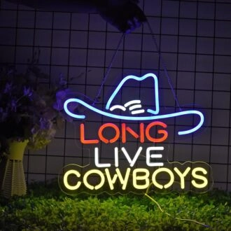 Brighten Your Western Themed Spaces: Dark Blue Cowboy Hat Long Live Cowboys Neon Sign, Perfect for Bars, Stores, and Rustic Weddings