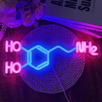 Elevate Your Science-Themed Bar or Home Office Decor with the Dark Pink and Deep Blue Chemical Structure of Molecules Neon Sign.