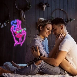 Enhance Your Bar or Party Ambiance with the Deep Pink Hand Bar Neon Sign Featuring a Cigarette in Hand