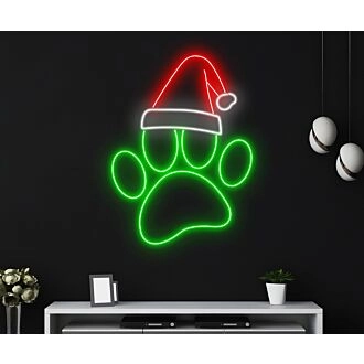 Brighten Your Festivities: Dog Paw Christmas Hat Led Neon Sign - Perfect for Home Decor, Holiday Celebrations, and Pet-Friendly Businesses
