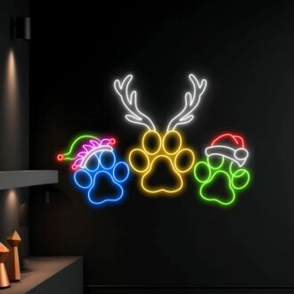 Brighten Your Festive Celebrations and Spaces: Dog Paw Reindeer Horn LED Neon Sign – Perfect for Home Decor, Office Glow, and Christmas Parties.
