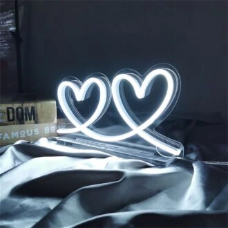 Brighten Up Your Spaces: Double Love Heart Home LED Neon Sign Perfect for Home Decor, Weddings, and Romantic Celebrations.