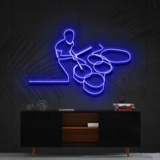 Drummer Line Art Neon Sign for Music Lovers and Artistic Decor