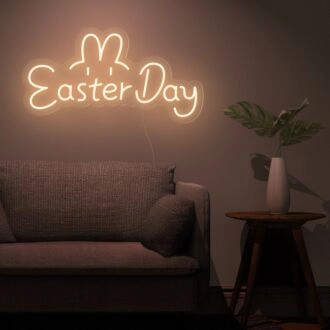Brighten Up Your Easter Celebrations and Decor: Easter Day Words Cute Bunny Ears Eyes Cute Easter Neon Sign for Home, Office, Stores, and Spring Parties.