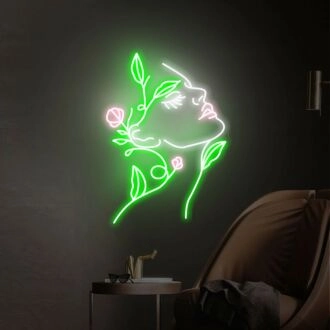 Elevate Your Space: Face Neon Sign Rose Handmade Art Neon Light White Vibes - Perfect for Home Decor, Office Ambience, Bars, and Romantic Weddings.