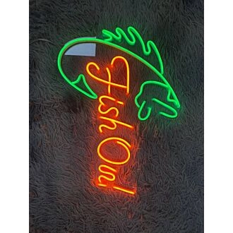 Brighten Your Home, Office, or Fishing Store with the Fish On Led Neon Sign - Perfect for Sea Animal Enthusiasts and Parties