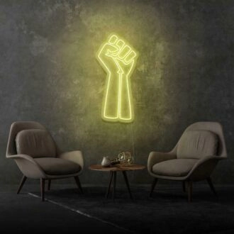 Raised fist Empower and Inspire with Bold Neon Sign