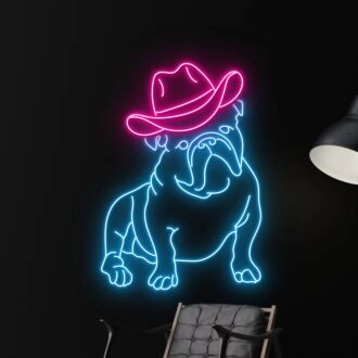 Erhöhen Sie Ihre Dekoration: Lassen Sie Räume mit dem France Bulldog Cowboy LED-Neonschild für Bars, Büros und Feierlichkeiten zu Hause erstrahlen.