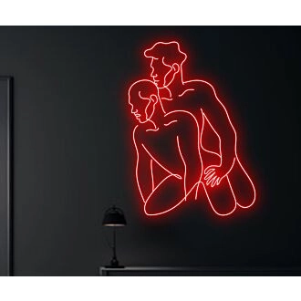 Verbessern Sie Ihren Raum: Neonzeichen Nackter Mann, das von einem schwulen Paar geführt wird, perfekt für Bars, Schwulenclubs, Wohnkultur und LGBTQ+-Veranstaltungen.