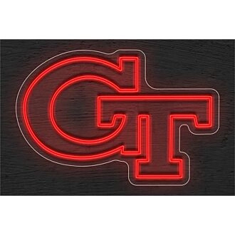 Brighten Your Game Day: Georgia Tech Gt Logo LED Neon Sign for Sports Bar, Man Cave, and Dorm Room Decor