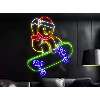 Brighten Up Your Holidays: Perfect for Christmas Decor, Parties, and Kids Rooms - Gingerbread Man Skateboarding Led Neon Sign.