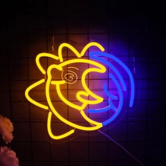 Golden Sun and Dark Blue Moon Spliced Neon Sign Home Decor