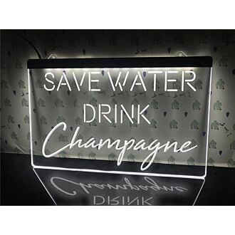 Save Water Drink Champagne Hanging Neon Sign