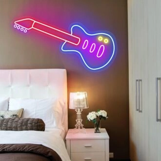 Rock Your Space: Guitar Music Neon Sign Perfect for Home Decor, Bars, and Music Venues