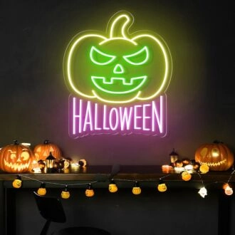 Brighten Your Halloween Celebration and Festive Decor with the Halloween Pumpkin Neon Sign for Home, Bar, and Party Ambiance.