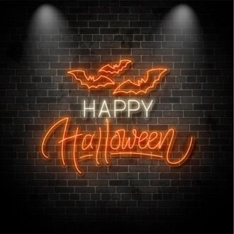 Happy Halloween With Bats Neon Sign for Festive and Spooky Decor