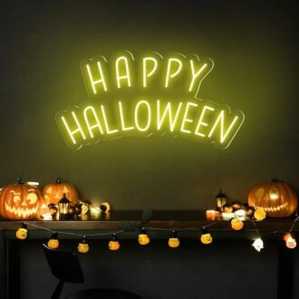 Brighten your spooky celebrations and home decor with the Happy Halloween Words Halloween Neon Sign - Perfect for parties, haunted houses, and themed bars.