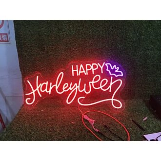 Enhance Your Celebrations: Happy Harleyween Custom LED Neon Sign for Home, Bar, and Halloween Parties Decor.