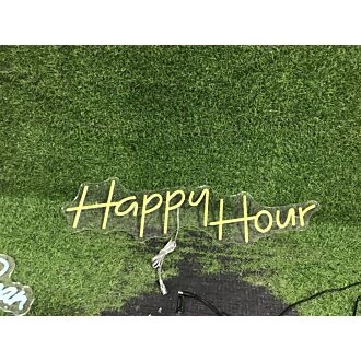 Brighten Your Bar, Office, or Home Space: Celebrate Every Moment with the Happy Plus Hour Yellow LED Neon Sign.