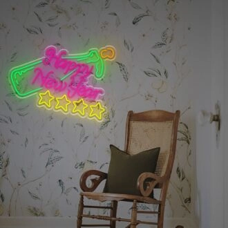 Celebrate in Style: Brighten Up Your New Year's Eve, Parties, and Special Events with the Happy New Year With Stars And Champagne LED Neon Sign.