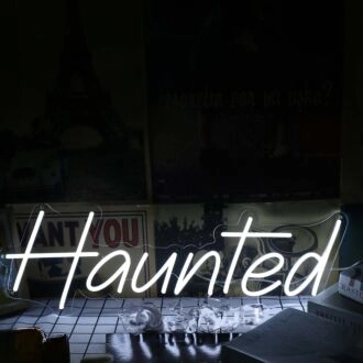 Haunted White Neon Sign