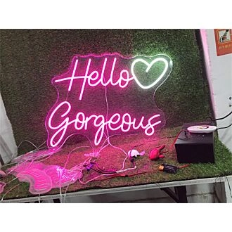 Brighten Up Your Space: Hello Gorgeous With Heart LED Neon Sign for Weddings, Bars, and Chic Home Decor