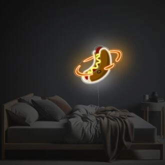 Brighten Your Bar, Diner, or Kitchen with Hot Dog Planet LED Neon Acrylic Artwork, Perfect for Foodies and Fun Ambiences.