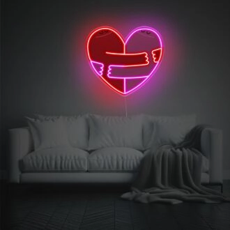 Add a Warm Glow to Your Wedding, Bar, or Bedroom with Huging Heart LED Neon Acrylic Artwork.