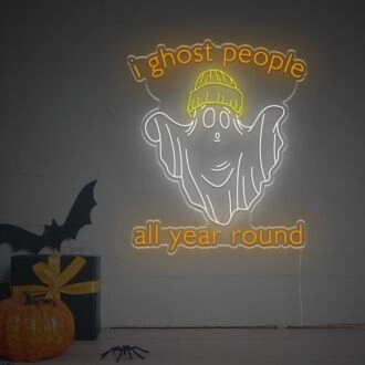 Brighten Up Your Space: I Ghost People All Year Round LED Neon Sign Perfect for Home Decor, Bars, and Halloween Celebrations.