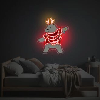 Brighten Your Festive Season: Ice Bear With Christmas Suit LED Neon Acrylic Artwork Perfect for Home Decor, Office Celebrations, and Holiday Parties.