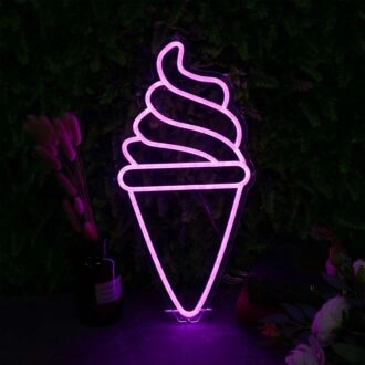 Ice Cream Cone Purple Neon Sign for Sweet and Fun Spaces