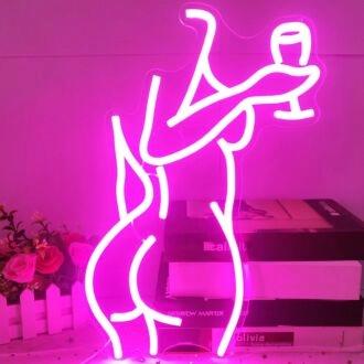 Brighten Your Bar, Home, or Bachelorette Party with Deep Pink The Woman With The Glass Neon Sign.