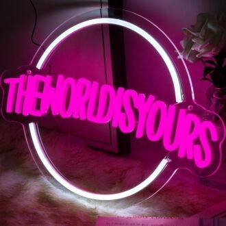 Brighten Up Your Wedding, Bar, or Home Decor with the Deep Pink Theworldisyours Neon Sign.