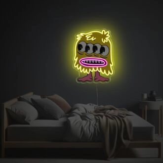 Brighten up your child's room and birthday celebrations with the Little Yellow Four-Eyed Monster LED Neon Acrylic Artwork.