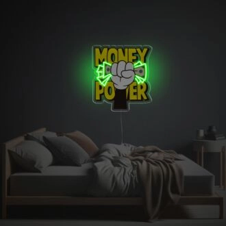 Brighten Your Office, Bar, or Store with the Vibrant Money Power LED Neon Acrylic Artwork.