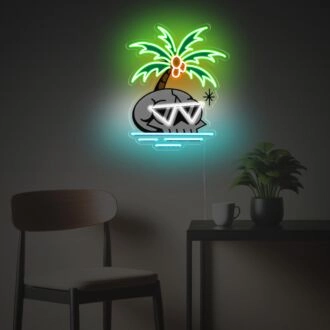 Brighten Up Your Space: From Lively Bars to Chic Home Offices with Palm Tree With Skull Head With Sunglasses LED Neon Acrylic Artwork.