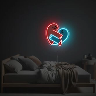 Transform Any Space into a Mood-Setting Realm with Sadly Hugging Broken Heart LED Neon Acrylic Artwork - Perfect for Bars, Bedrooms, and Emotional Art Exhibits.