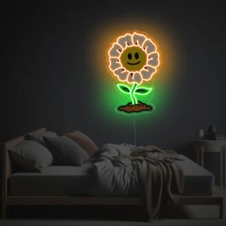 Brighten Up Your Space: Smiley Daisy LED Neon Acrylic Artwork Perfect for Home Decor, Office Ambiance, and Celebratory Occasions.