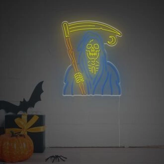 Gestalten Sie Ihre Halloween-Dekoration oder Themenveranstaltungen mit dem LED-Neonschild des Sensenmanns.