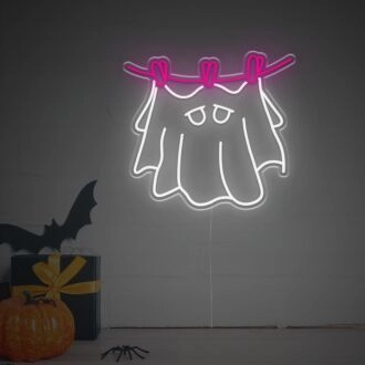 Brighten Your Halloween Celebration and Decor with the Halloween Hanging Ghost LED Neon Sign for Home, Office, and Haunted Themes.