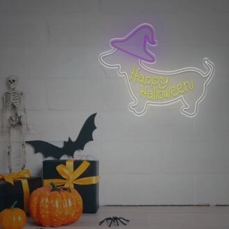 Brighten Your Halloween Celebration and Bar Decor with the Enchanting Happy Halloween With Puppy LED Neon Sign