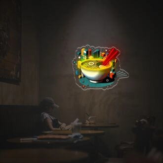 Bringen Sie Ihre Küche, Ihre Bar oder Ihr nächstes kulinarisches Event mit einer Schüssel Ramen im Pop-Stil LED-Neon-Acrylkunstwerk zum Leuchten.