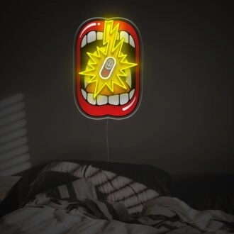 Brighten Up Your Space: Eating Pill With Yellow Flash LED Neon Acrylic Artwork Perfect for Bars, Trendy Offices, and Unique Home Decor.