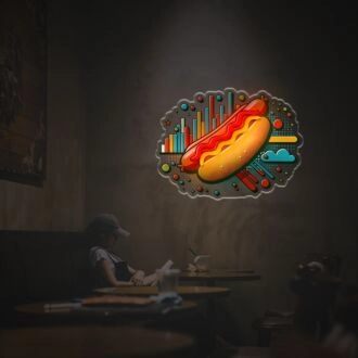 Beleuchten Sie Ihre Bar oder Ihr Café mit einem Hot-Dog im Pop-Art-Stil LED-Neon-Acryl-Kunstwerk - Perfekt für Heimdekoration, Themenpartys und Retro-Räume.